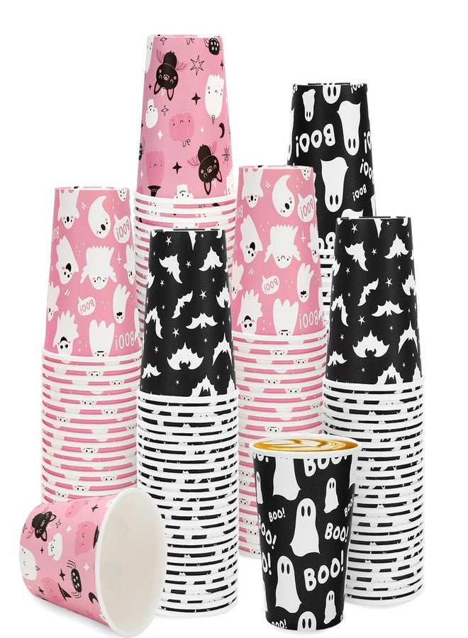 وولاين مجموعة أكواب ورقية من والين، 100 قطعة، بتصميم أشباح الهالوين، سعة 9 أونصة، باللونين الوردي والأسود، بتصميم أشباح وخفافيش لطيفة، أكواب حفلات مخيفة للاستخدام مرة واحدة، مثالية للمشروبات الساخنة والباردة، مناسبة لحفلات الهالوين وأعياد الميلاد وحفلات استقبال المولود. - Image 1